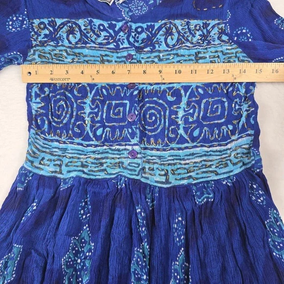 MPH Vintage Boho Hippie Dress Women's Size Large Blue Floral Long - Picture 2 of 8